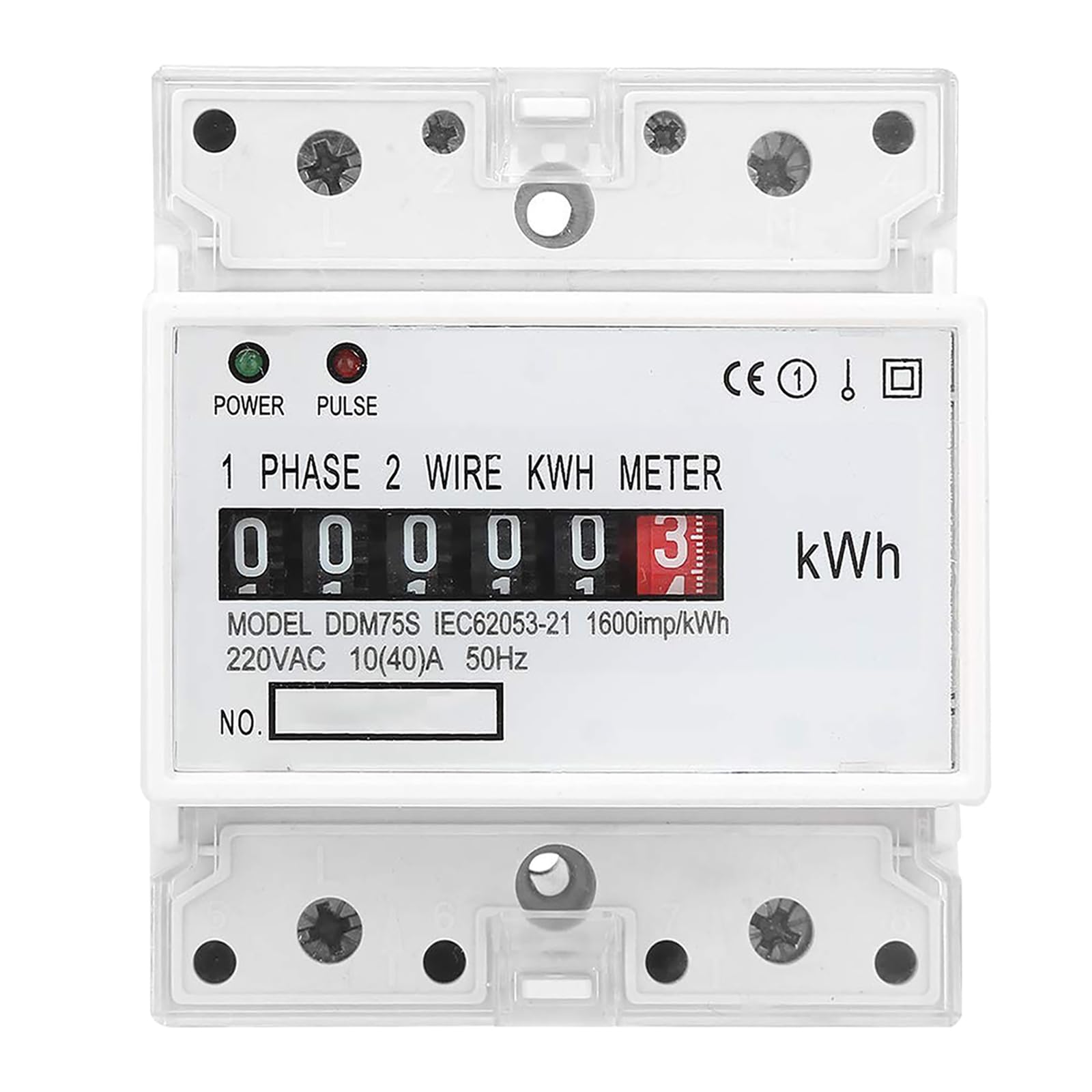 Electric Meter, Single Phase 4P LED DIN-Rail Electricity Power Consumption Wattmeter Energy Meter DDM75S 10 to 40A Digital Display