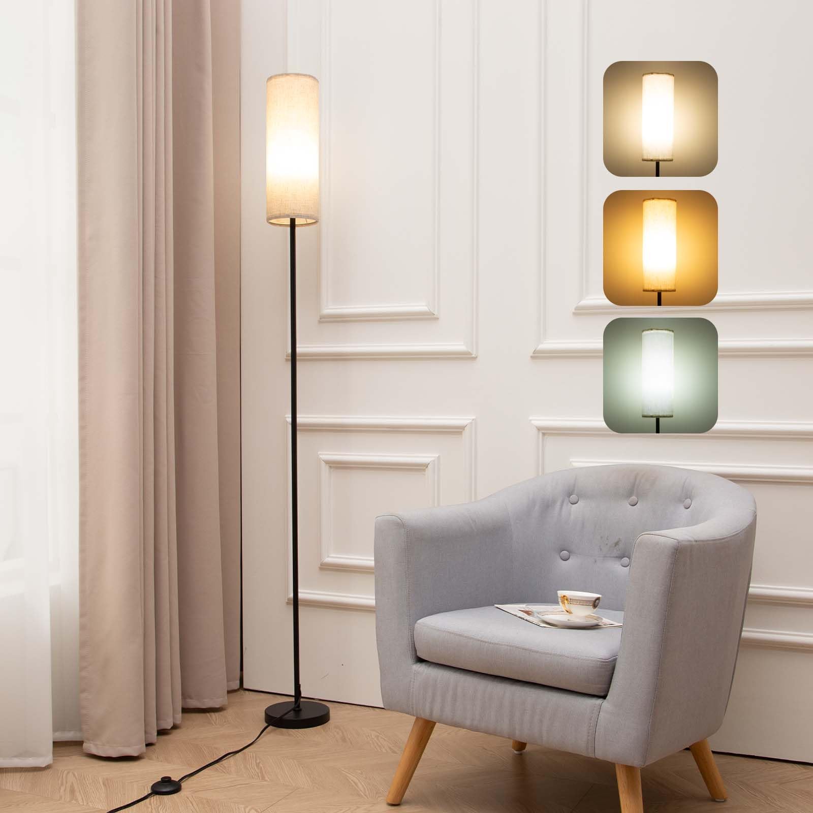 mituo Floor Lamps for Living Room, 68" Modern Floor Lamp with Foot Switch and 3-Colors Temperature, Tall Standing Lamps with Linen Shade for Living Room Bedroom Office, 9W Bulb Included