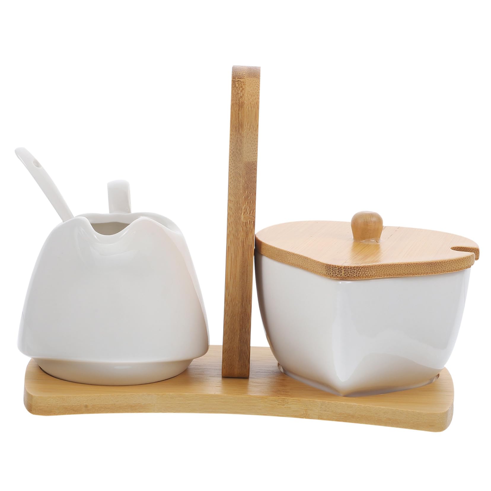 Healifty Azucarero y Jarra de con Cuchara y Bandeja de Bambú Juego para Crema y Azúcar Diseño Simple Duradero y Práctico para Hogar y Hotel
