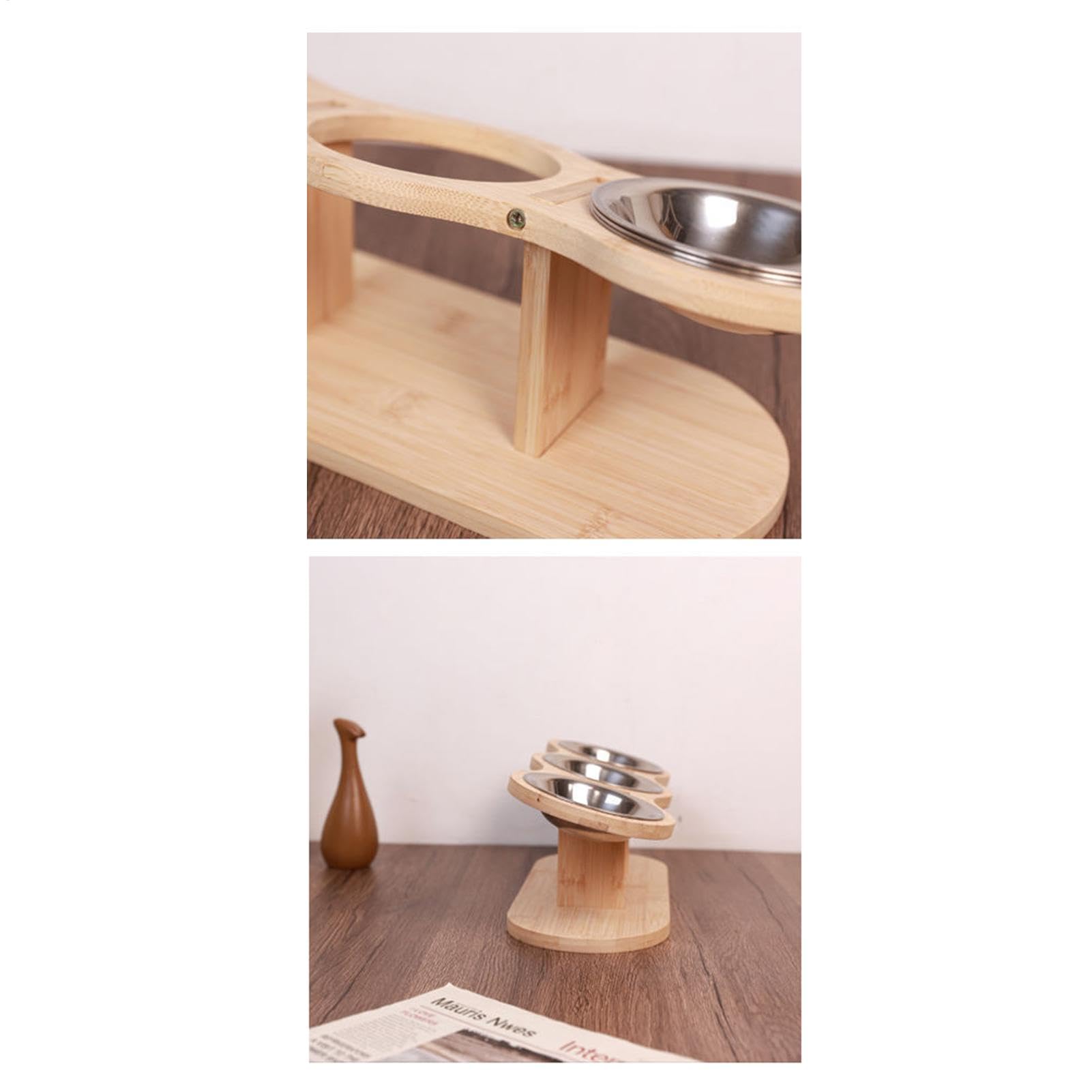 Comederos Elevados Para Gatos Con 3 Cuencos De Acero Inoxidable Soporte de | Cuencos Elevados Para Comida Montaje Fácil, Soporte De Madera