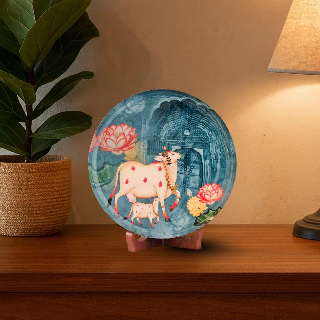 RITUALISTIC Pastel Pichwai Single Wall Plate 10 Inch with Stand | Wall Arts For Home Decoration, Living Room, Bedroom, | Aesthetic Room Decor Items | Wall Hanging Show Pieces