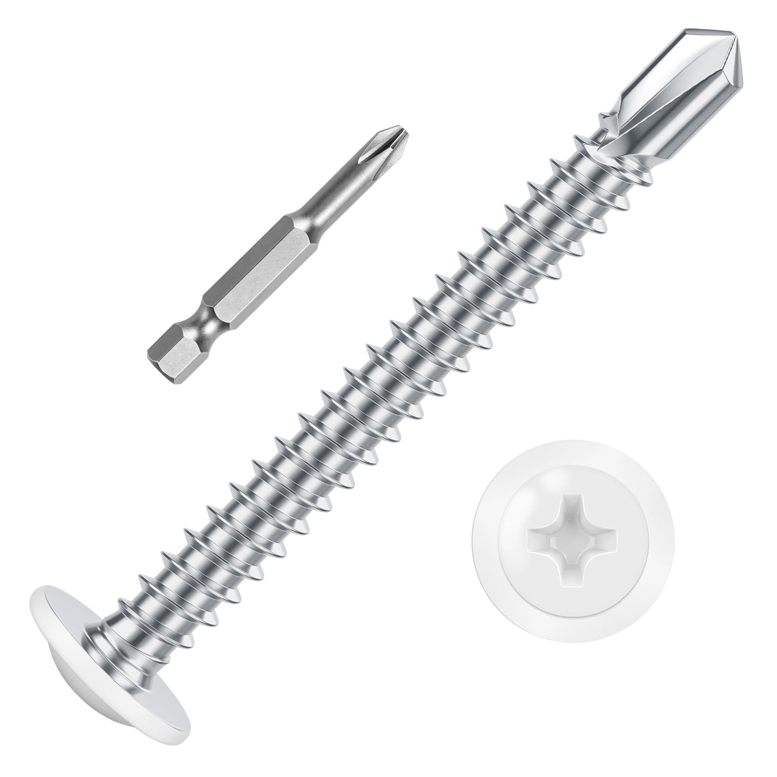 White Self-Tapping Screws - 100 Pack #8 -16