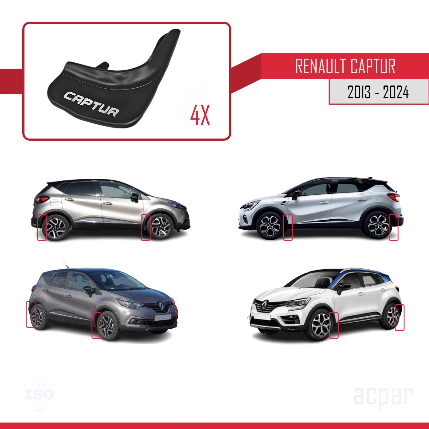 Lot De 4 Bavettes Garde-Boue Pour Renault Captur 2020-2024 – ABS Noir, Installation Directe