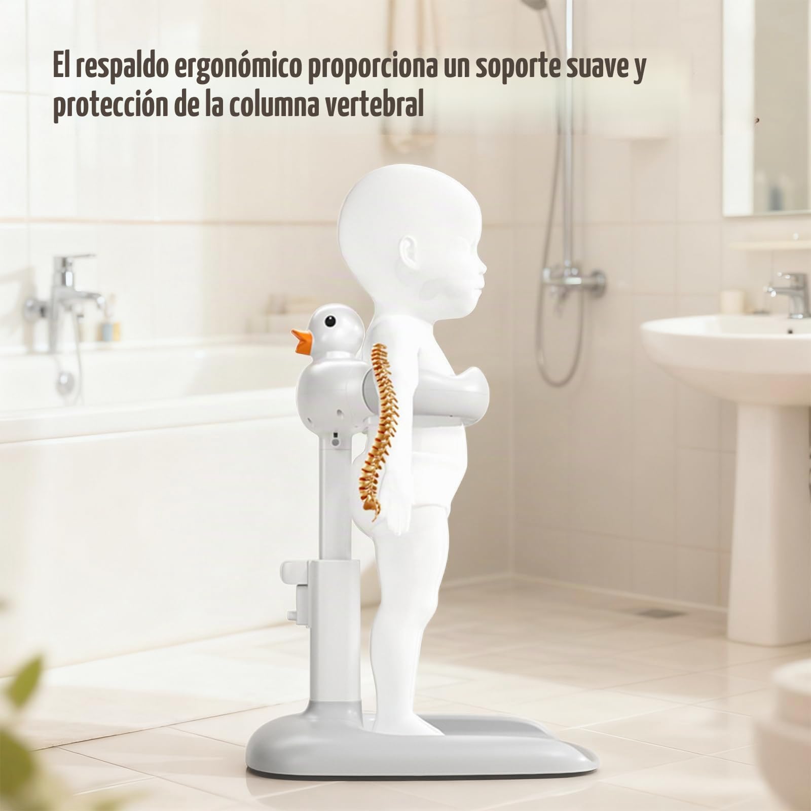 Soporte de Bañera para Bebés con Diseño de Pato, Asiento Antideslizante Ajustable, Soporte Ergonómico para Baño Seguro, Ideal para Bebés de 6 a 24 Meses