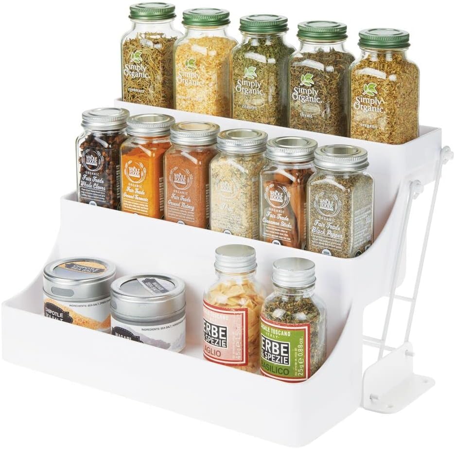 mDesign Plastic 3 Tier Pull Down Spice Rack Easy Reach