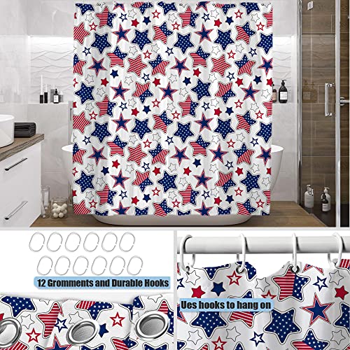 Onecmore 4Th Of July Stars Shower Curtain American Patriotic Independence Day Red Blue Stars Holiday For Home Bathroom Curtain Bathtubs Sets Decoration Washable Durable Polyester Fabric 72"X72" #TOP3