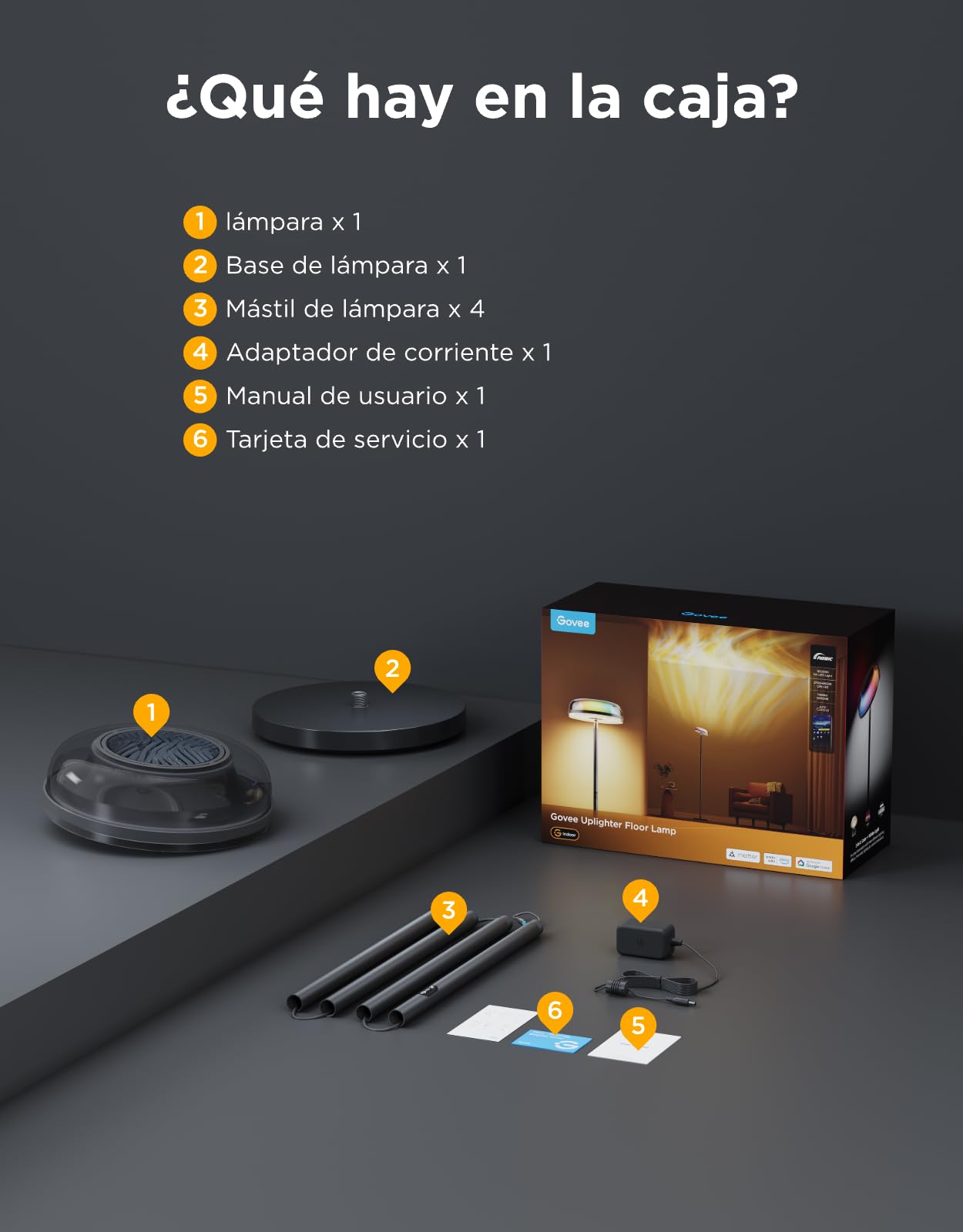 Govee Lampara de Pie de Tres Zonas Independientes RGBIC, Lámpara de Pie con Iluminación Ondulada, Compatible con Matter y Alexa, 80+ Modos de Escena, 1000lm, 2700-6500K, Ideal para Salon y Dormitorio