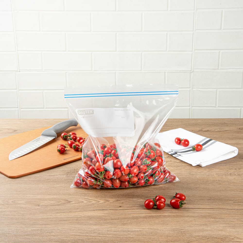 Restaurantware Bag Tek Gefrierbeutel mit Reißverschluss, 1000 Stück, Einweg-Reißverschlussbeutel, Doppelreißverschluss, fettdicht, transparent, Kunststoff, Gefrierbeutel mit beschriftbarem Etikett für