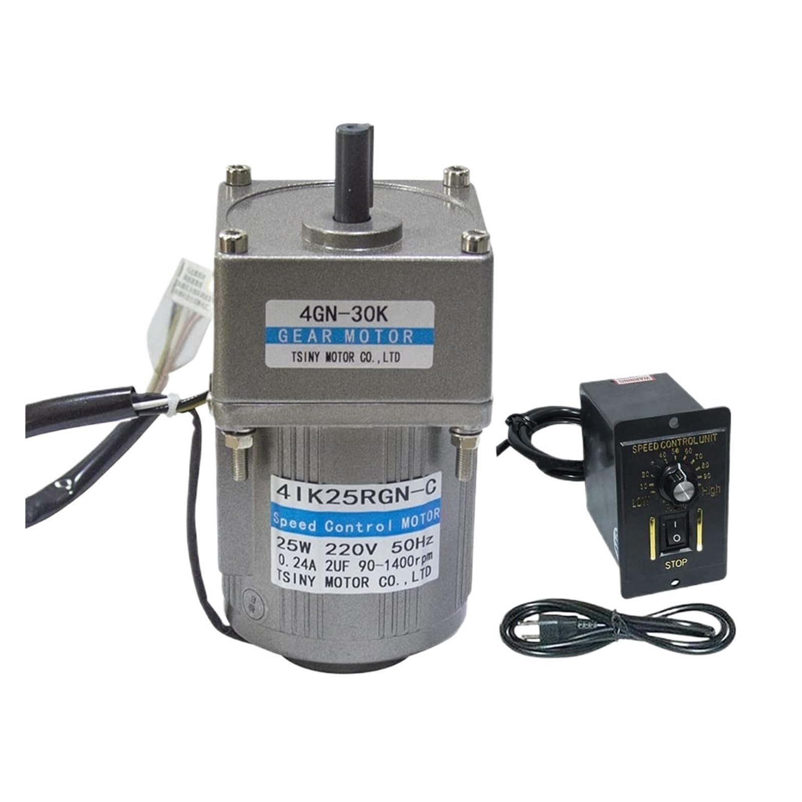 Schrittmotor, 25 W 50/60 Hz einstellbarer variabler Untersetzungsmotor, Wellendurchmesser 10 mm und AC-schwindigkeitsregler-Sets(220V 10K (0-125RPM))