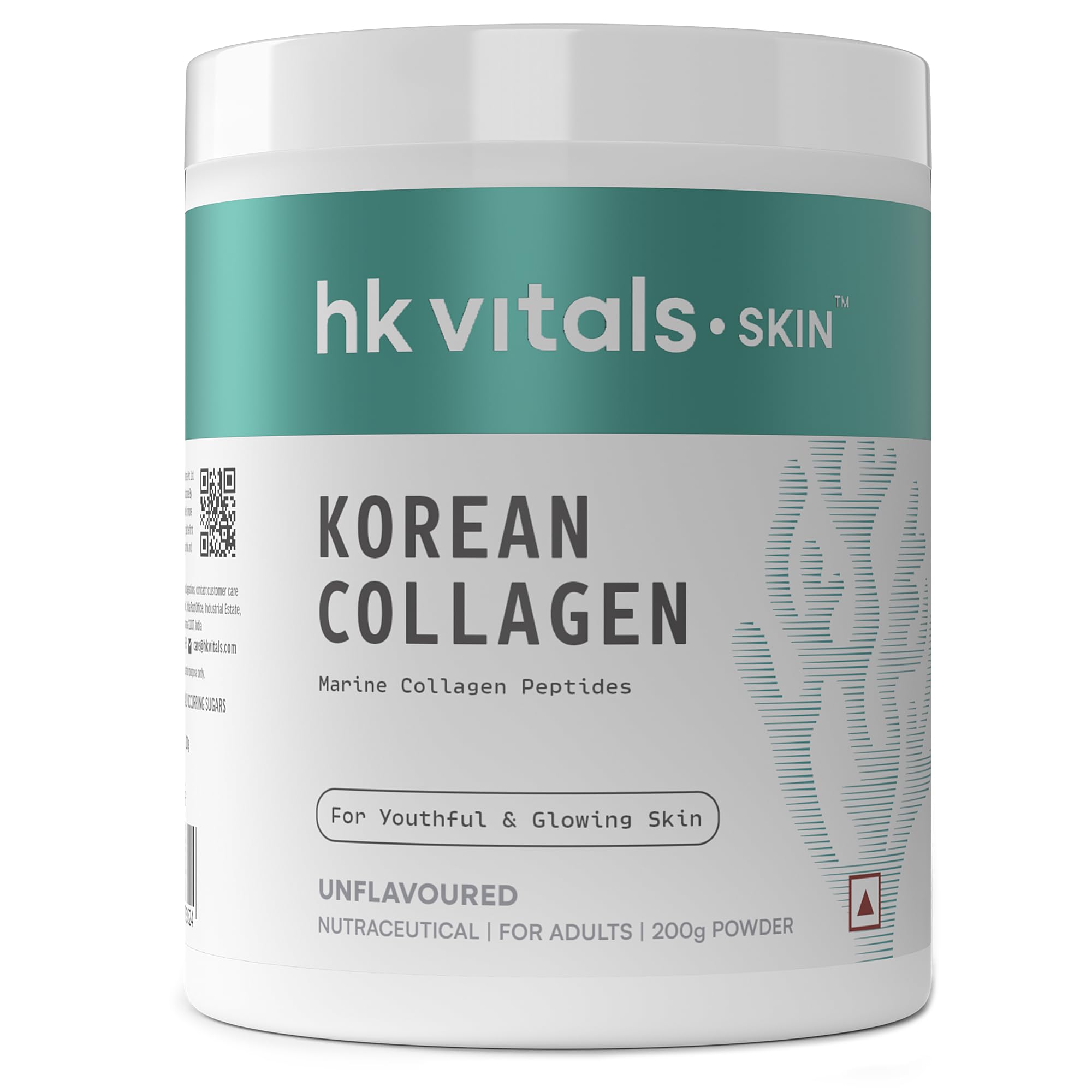 HealthKart HK Vitals Pure Korean Skin Marine Collagen Powder - Type 1 Collagen Supplement for Women & Men, Promotes Healthy Skin, Hair & Nails (Unflavoured, 200 g)