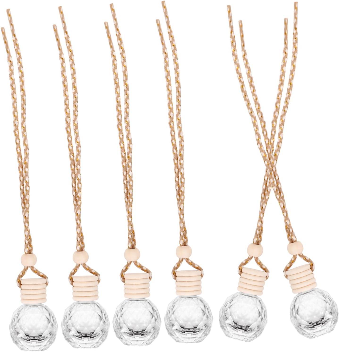 6Pcs Stylish Car Hanging Perfume Bottles Refillable Essential Oil Diffusers with Caps Air for Cars Home Office Elegant Aroma Accessory