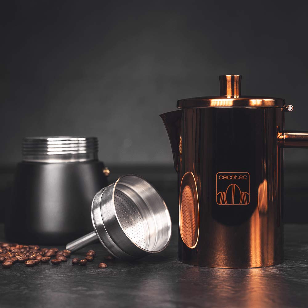 Cecotec Cafetière Italienne Moking 400. Acier Inoxydable, Design élégant, Convient au Lave-Vaisselle, Capacité de 200ml, Compatible avec Cuisine à gaz, électrique ou vitrocéramique