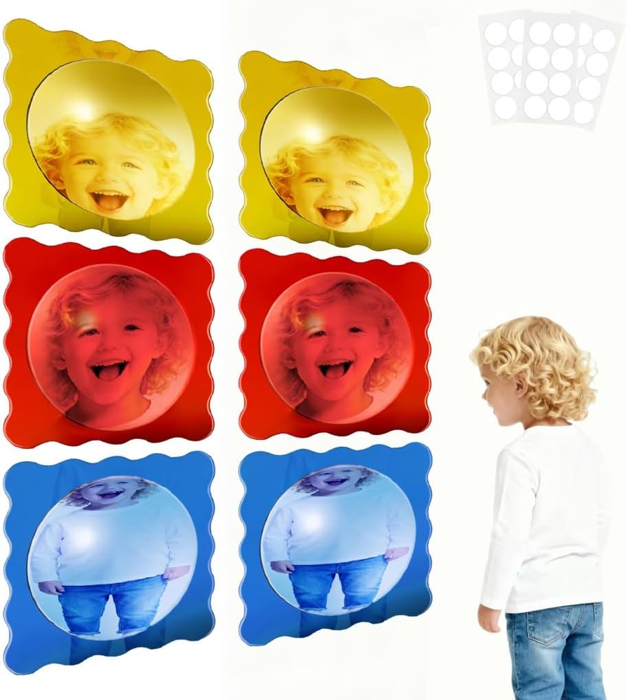 6 PCS Sensory Wall Mirror, 10″ x 10″ Acrylic Shatterproof Bubble Mirror for Classroom, Sensory Room Must-Have, Visual Tactile Stimulation Item for Play Room, Calming Corner