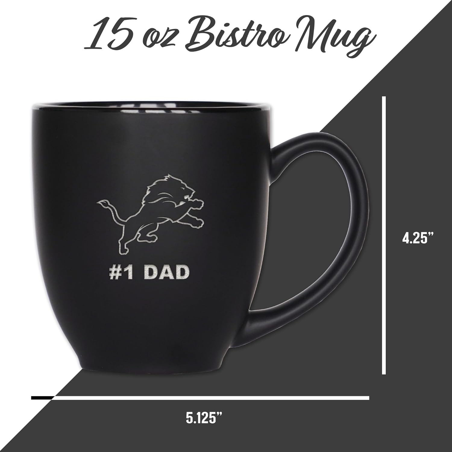 Rico Industries NFL Football #1 Dad 15oz Laser Engraved Matte Black Ceramic Bistro Mug - for Hot or Cold Drinks - Image 4