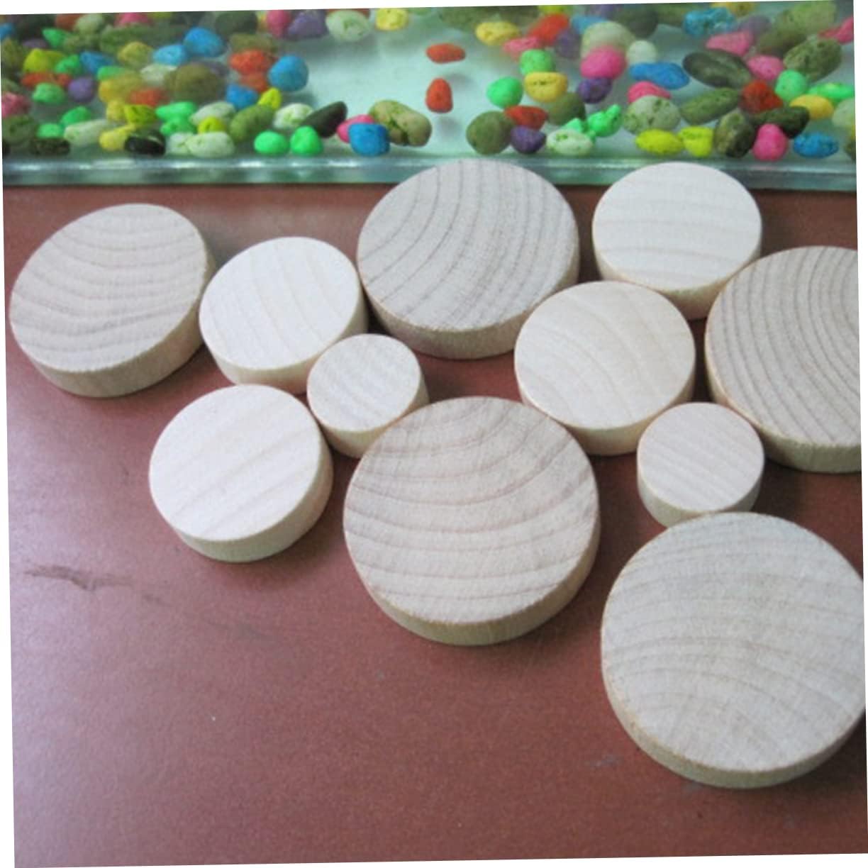 Uonlytech 10pcs Wood Blocks Round Wooden Cube Chips Stamps Base for DIY Craft Making 5x1.2cm Wooden Seal Base