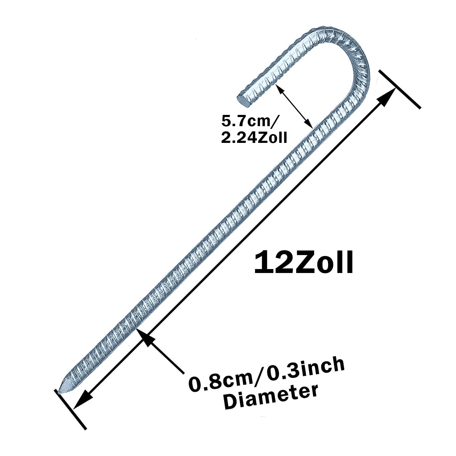 JOERRES Pali per cemento armato in acciaio zincato, 30,5 cm J gancio ancoraggi a terra, picchetti per tenda per trampolino per recinzione resistente, palo da giardino curvo in acciaio inox con