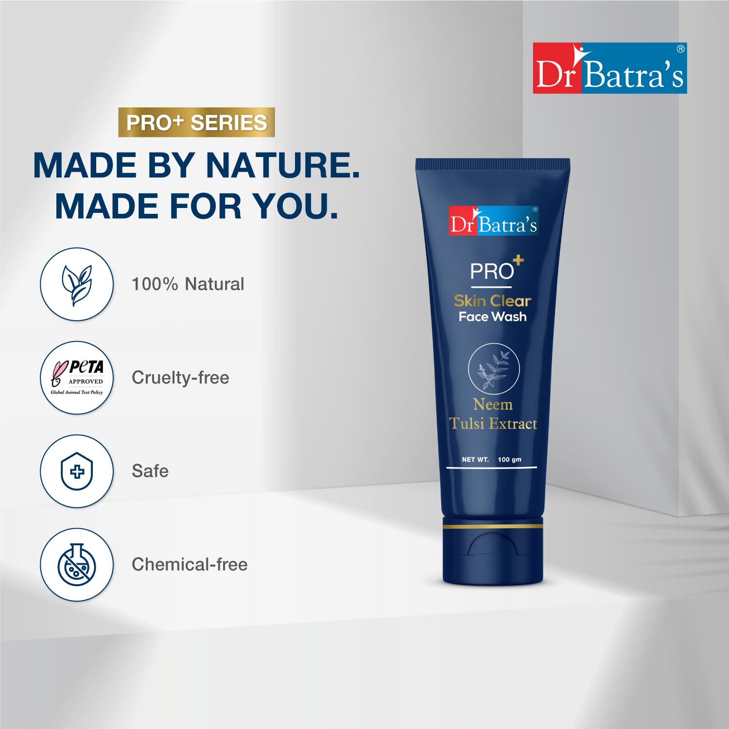 Dr Batra’s PRO+ Skin Clear Face Wash 100g | Clinically-Inspired Anti-Bacterial Formula | Enriched with Tulsi, Neem & Aloe Vera | Deep Cleansing for Clear, Healthy Skin | Chemical-Free (Sulphate, Silicone & Soap Free) 4