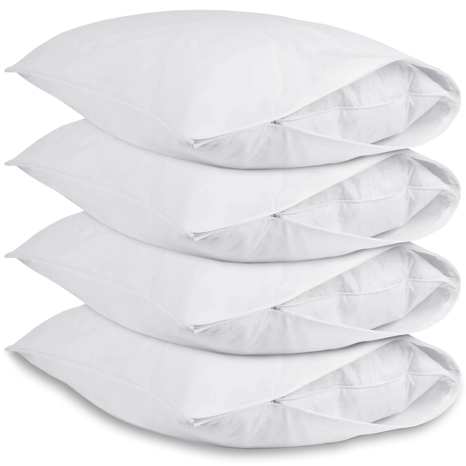 Pillow Protectors Pack of 4 Cotton , White, Pillow Case Covers Zipped, Soft Anti-Allergy C...