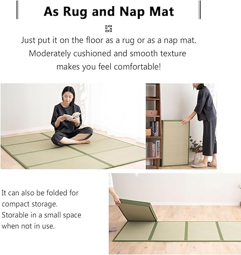 Miniatura 5 de EMOOR Alfombrilla de tatami japonesa de hierba natural (sin teñir), colchón plegable Igusa para el suelo, colchón de futón japonés para meditación,