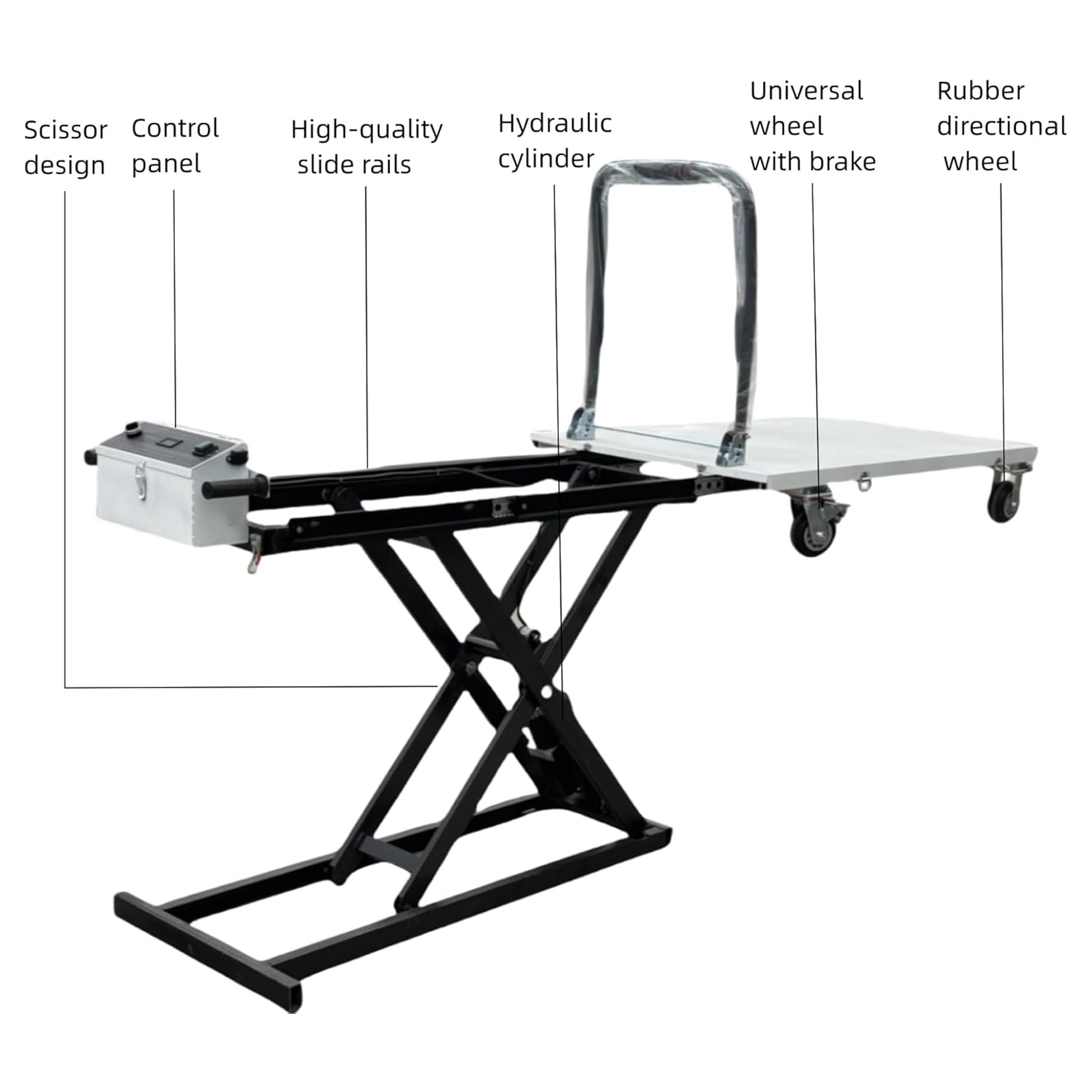 Piattaforma di sollevamento idraulico elettrico per impieghi gravosi, design a 4 ruote, capacità di carico 200-300 kg, versatile per garage e officina, funzionamento facile e caratteristiche di