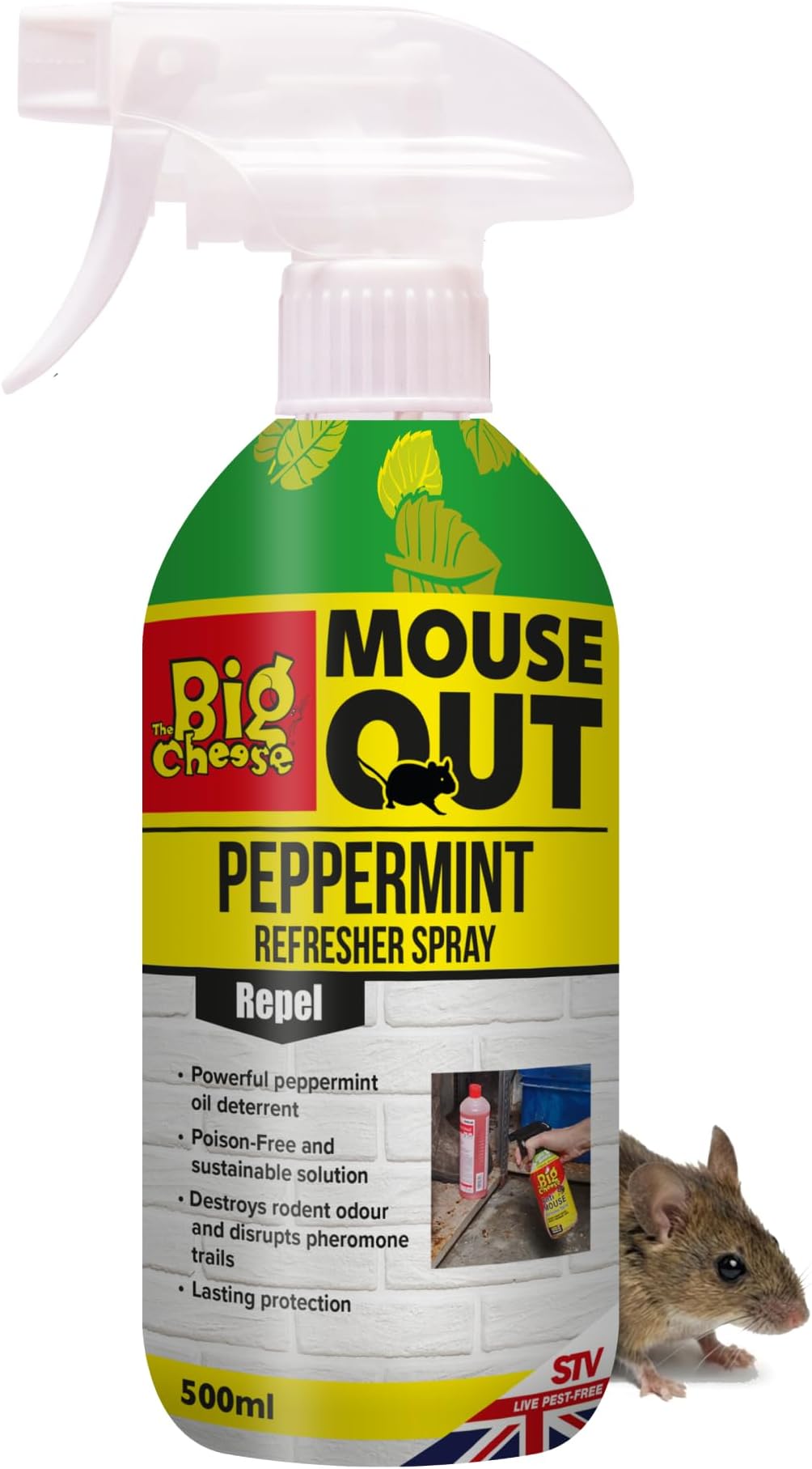 The Big Cheese Anti Mouse Refresher Spray - 500 ml Mouse Biting and Chewing Deterrent/Repellent Mint Scented Non-Toxic Ready-To-Use