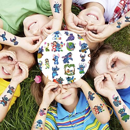 4 Sheets lilo and stitch Temporary Tattoos, Birthday Party Supplies Anime Cartoon Fake Tattoos Stickers Party Favors for Kids Boys Girls Birthday Decorations Party Game Rewards Stickers