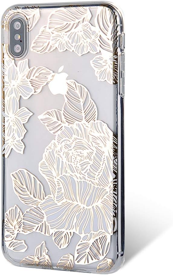 YunMonster Clouds Compatible iPhone Xs Max Case for Girls Cute Glitter Silver Flowers Pattern Soft Flexible Slim-Fit Durable Clear TPU Phone Case for Apple iPhone Xs Max-Flowers