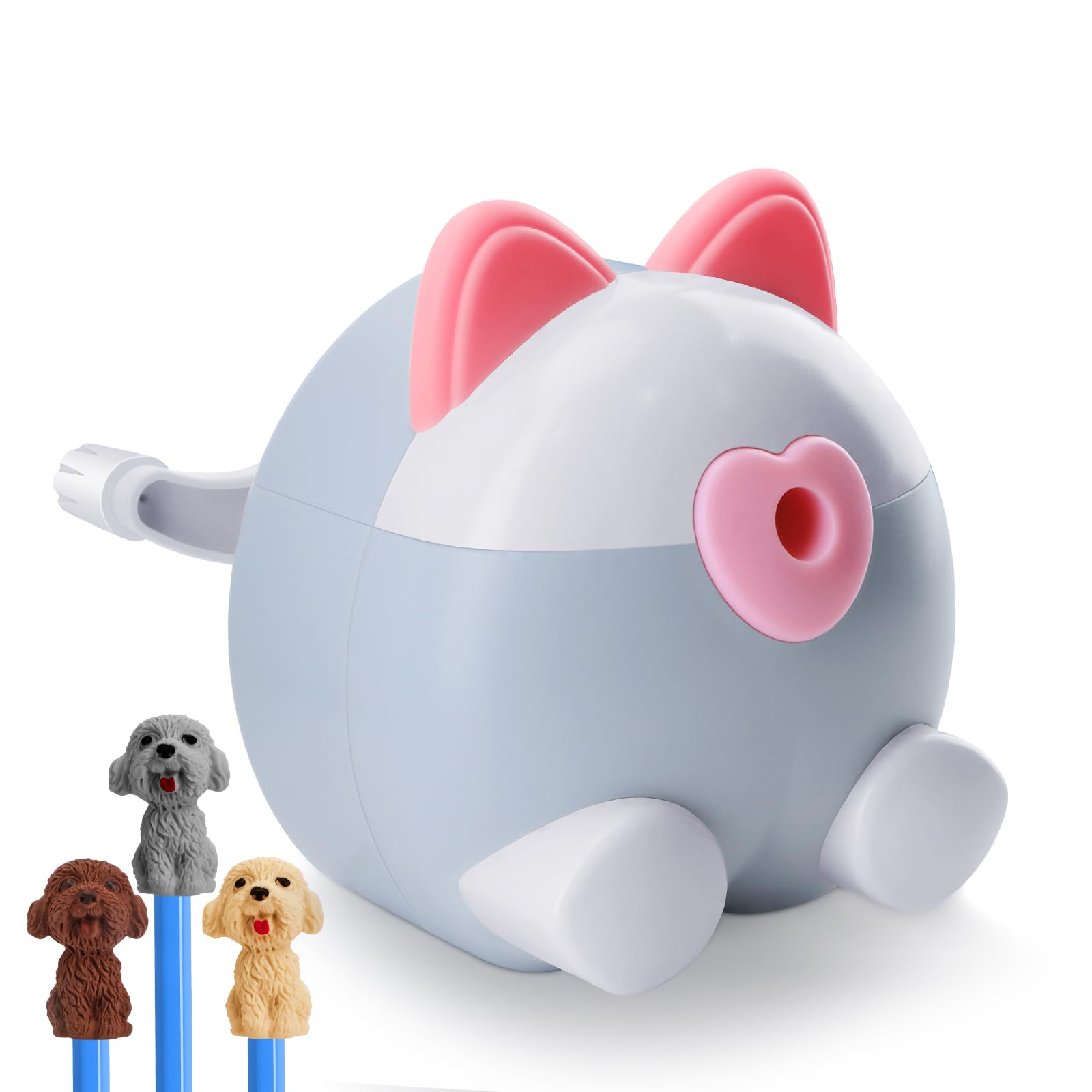 homicozy Cute Pencil Sharpener for Kids with 3 pencil-top Erasers, Dog Pencil Sharpener for Colored Pencil, Manual Sharpener Animal School Stationery Office Students Supplies Children Kids Gifts (Dog)