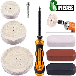 Keadic 8 Pcs Polishing Buffing Pad Kit, 2 3 4 Inch Cotton Polishing Wheels with 1/4 inch Shank and 3pcs Polishing/Cutting Compound, for Metal Aluminum Chrome Jewelry Wood - coolthings.us
