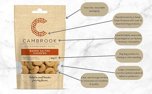 Cambrook – Gebackene und gesalzene Cashewnüsse, 80-g-Beutel, 9er-Pack