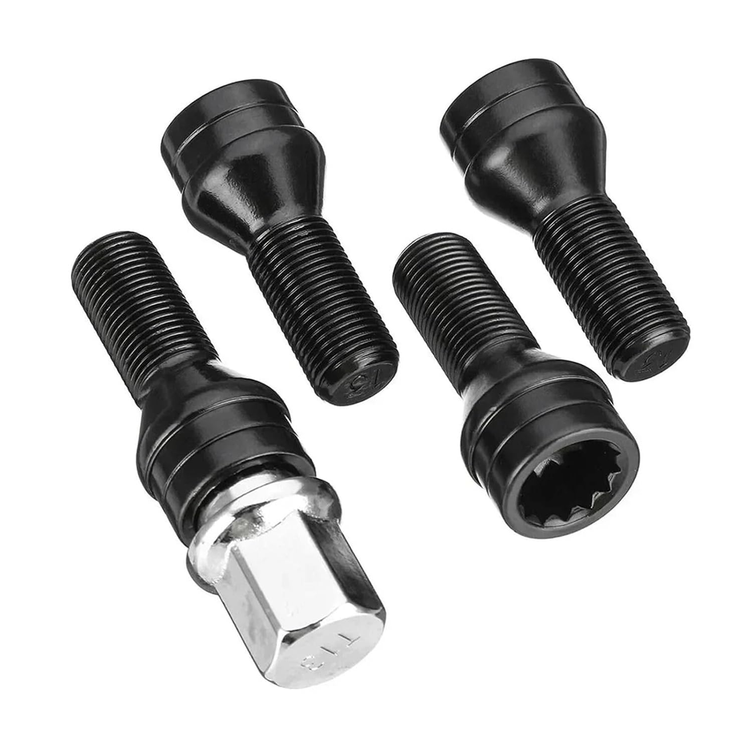 4pcs M14x1.25 M12x1.5 Wheel Locking Bolts Black Steel Lug Bolt Nut Key 36136776076 for R50 2/4/5/6/7 Series X3(M14x1.25)