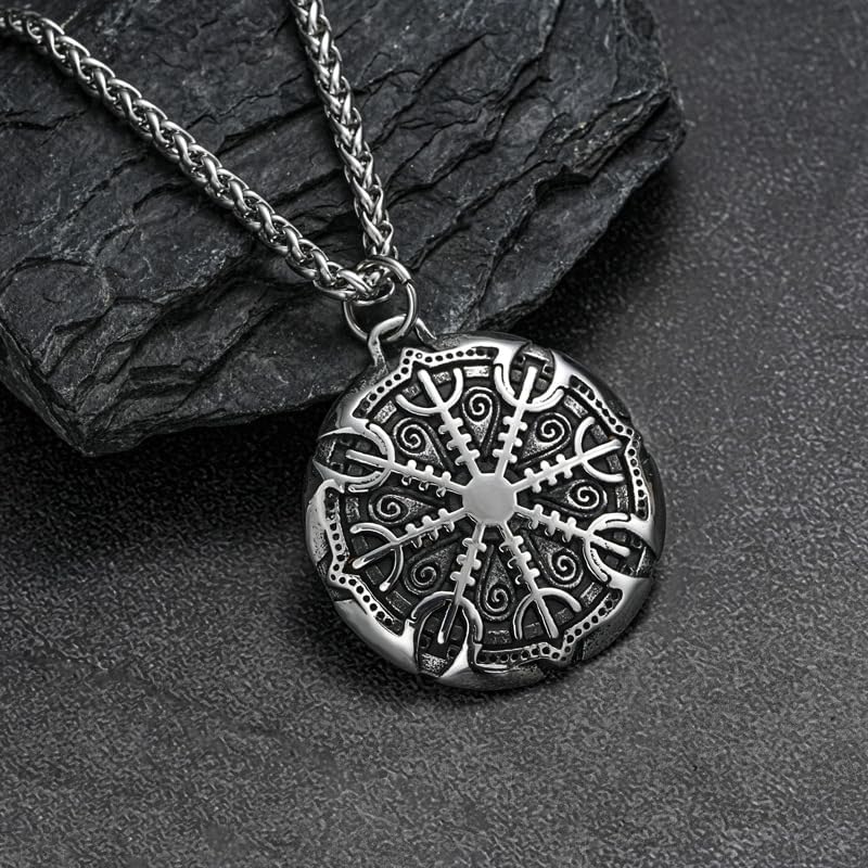 Viking Helm of Awe Pendant Necklace, Stainless Steel Chain, Norse Rune Symbol, Two-Tone Black and Silver Finish - Image 5