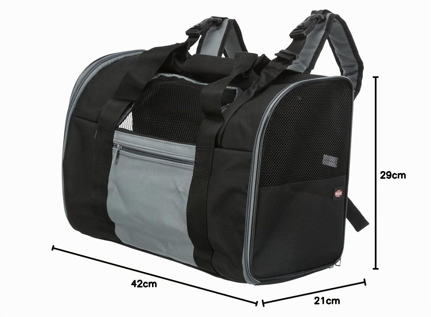 Trixie 2882 Connor - Mochila Transportin Perro Pequeño, Cesta Para Perros Accesorios, Negro, 42 × 29 × 21 cm, hasta: 8 kilos