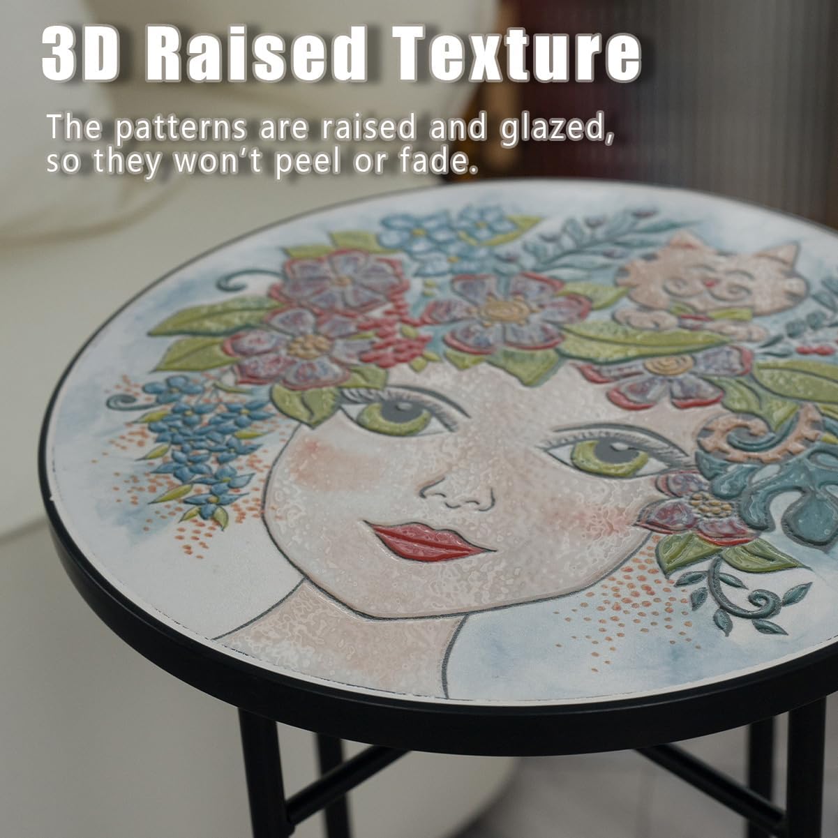 Mosaic Outdoor Side Table Small Round Patio Table Plant Stand
