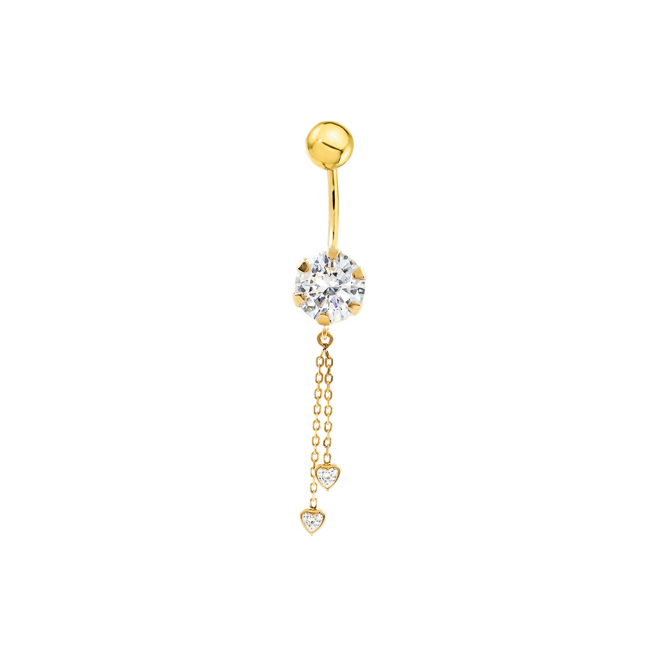 Monde Petit Piercing Oro Ombligo garra 6 mm cadena corazones (9kts) - Estuche Regalo - Certificado de Garantía - Mondepetit
