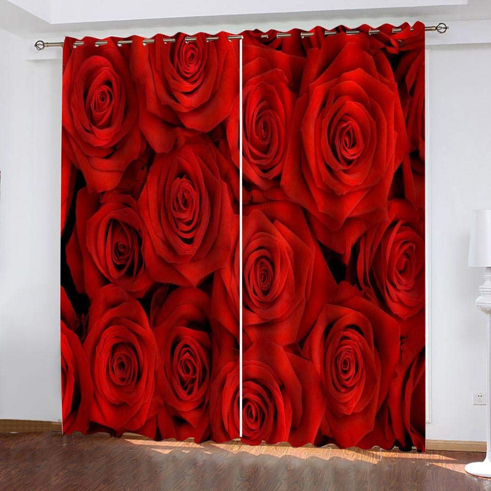 CORYBE 2 Panels Set Blackout Eyelet Curtains Super Soft Thermal Insulated Curtains 3D Printed Red Rose Window Treatment Drapes For Hotel Bedroom Living Room Nursery 280 X 180 Cm