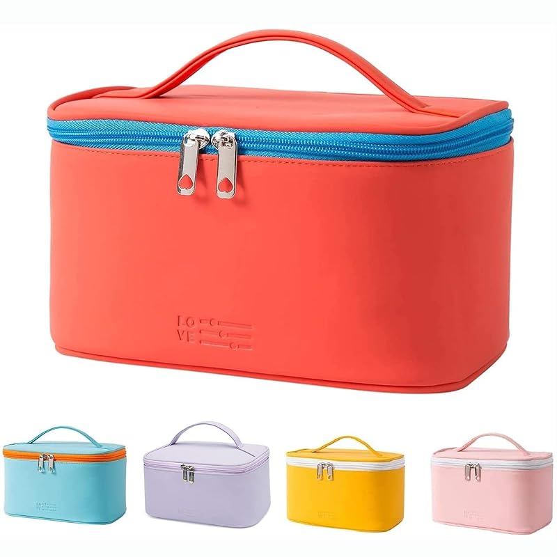 Necessaire de maquiagem Meiyuuo em couro PU, vermelha