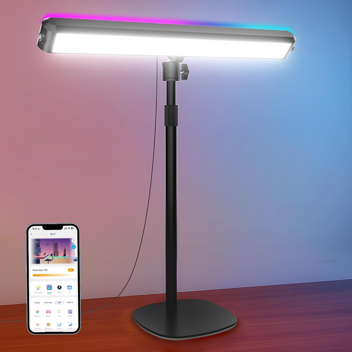 NEEWER Luz de tecla de transmisión LED RGB de doble cara, lámpara de escritorio inteligente compatible con Alexa Google Assistant para videoconferencias de juegos, 16 millones de colores, iluminación de tubo de estudio 2700K-7000K/CRI97+, NG01