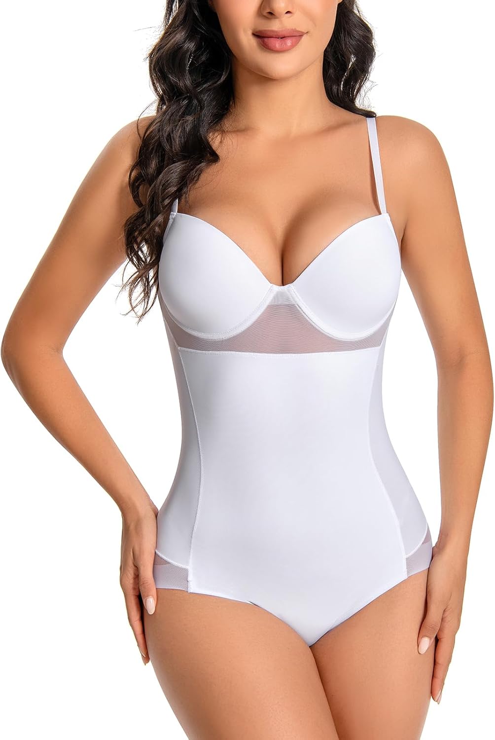 Shapewear for Women Elasticity Slimmer White Mesh Shapewear Tummy Control Full Seamless Camisole Bodysuits