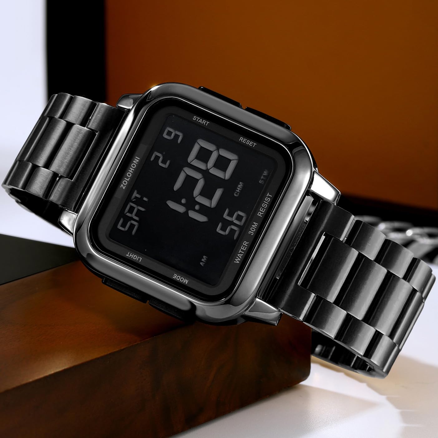Orologio digitale quadrato da uomo, quadrante con numeri grandi, quadrante grande, impermeabile, a LED, con sveglia, data, cronometro