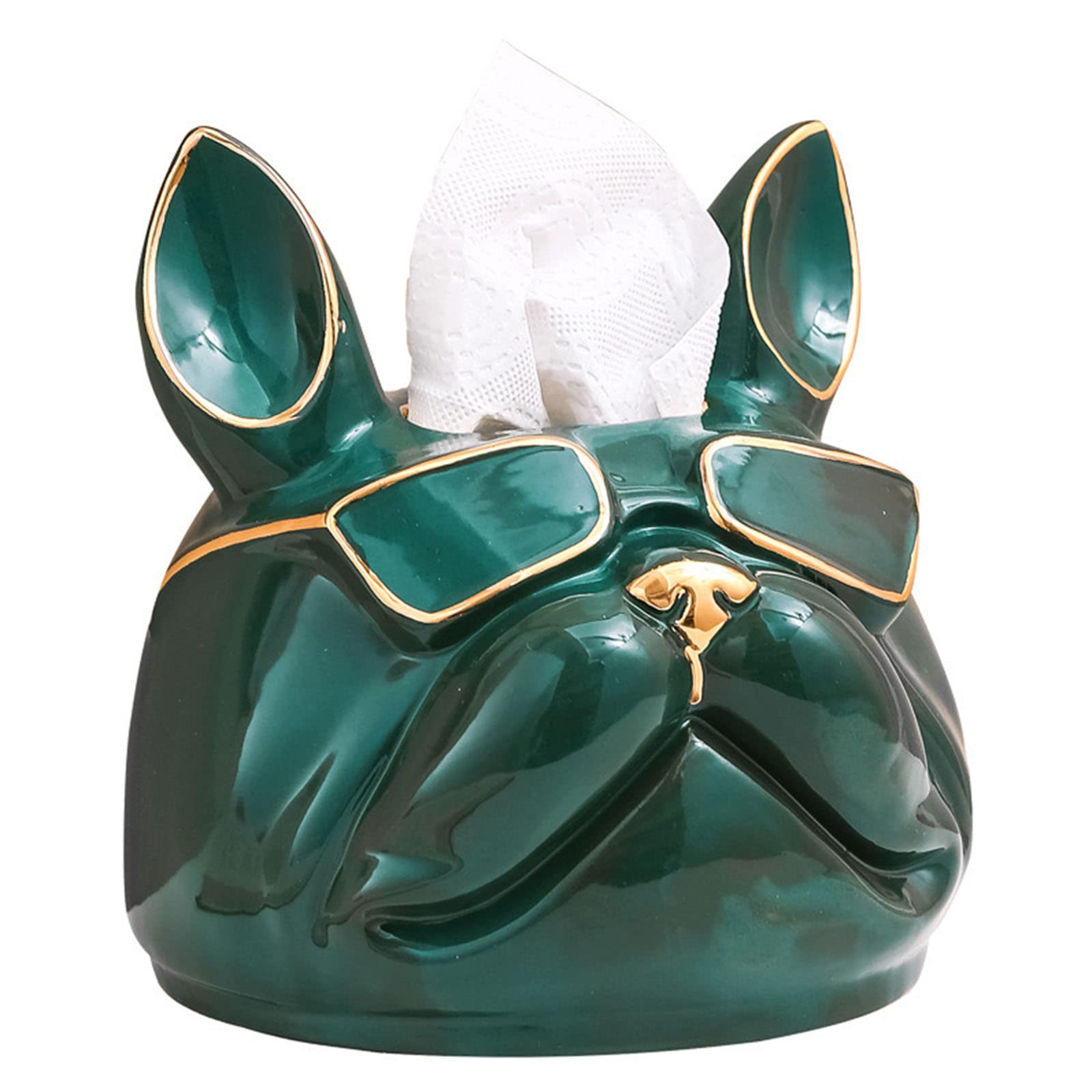Bouledogue français vert : statue décorative pour salon et bureau tendance