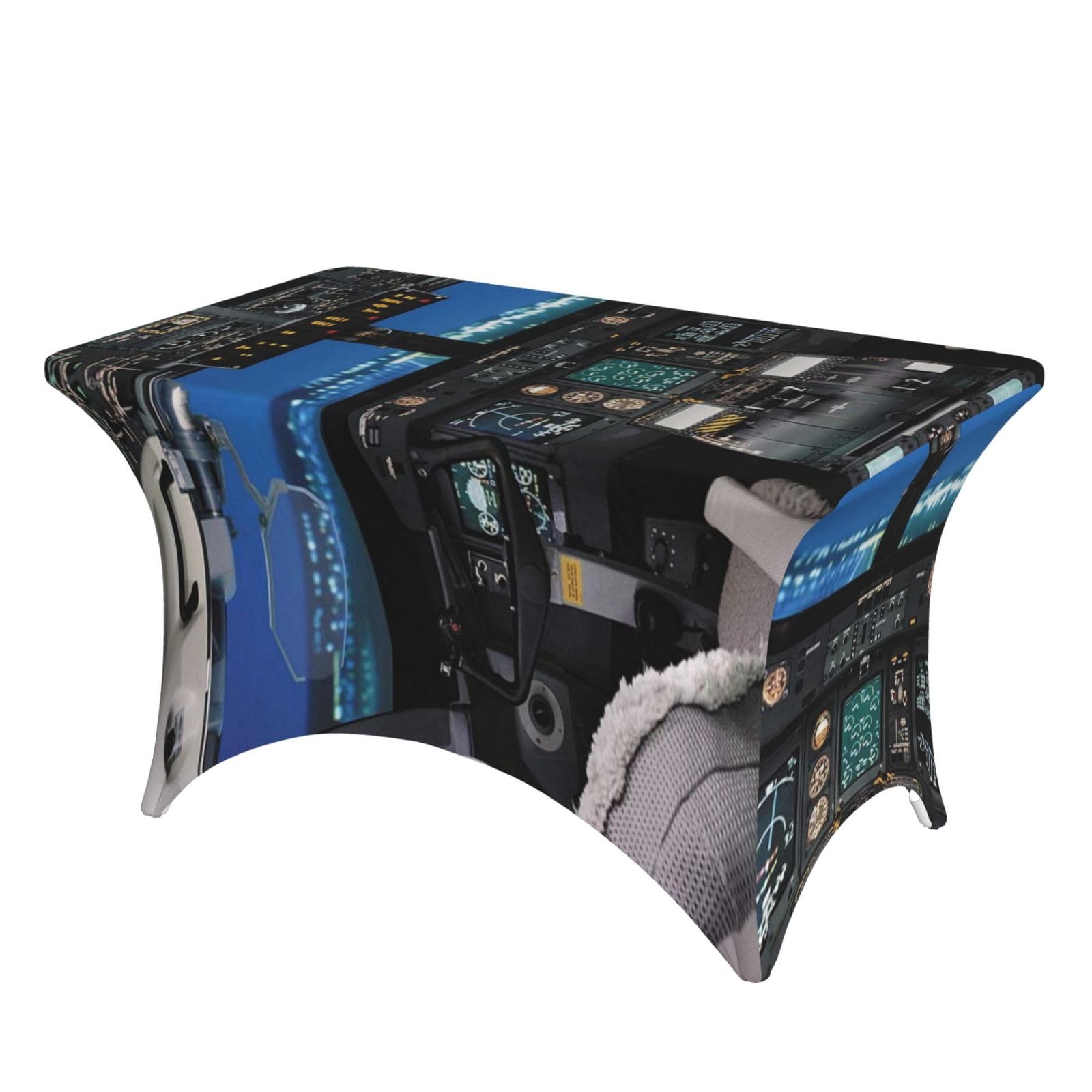 Dcehgew Airplane Cockpit 4Ft Spandex Rectangular Table Cloth, Printed Fitted Elastic Tablecloths Washable Table Cover For Event, Wedding, Banquet & Party