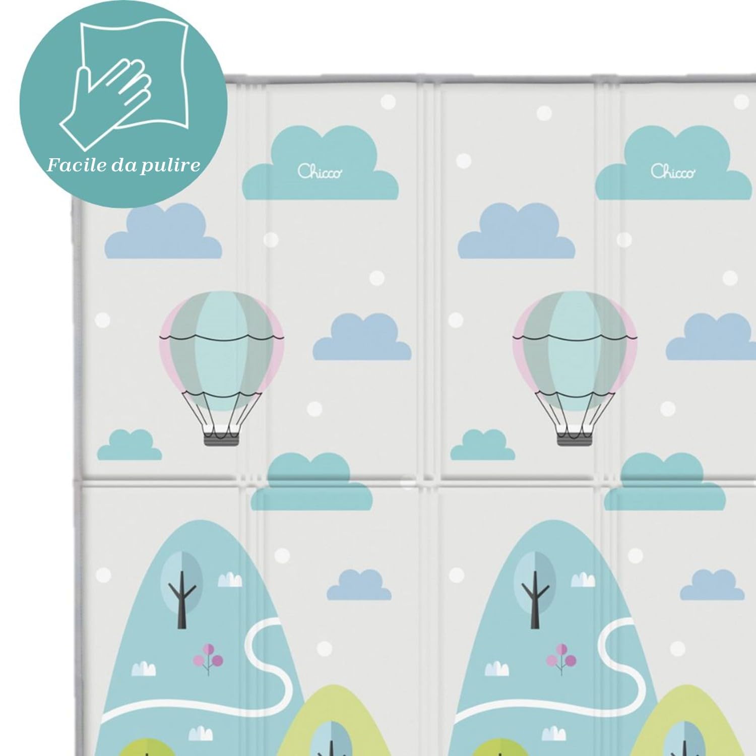 Chicco Tappeto Gioco 2in1 200x180 cm Extra Spessore 1.3 cm Double Face Animali Paesaggio Neonato 0M+