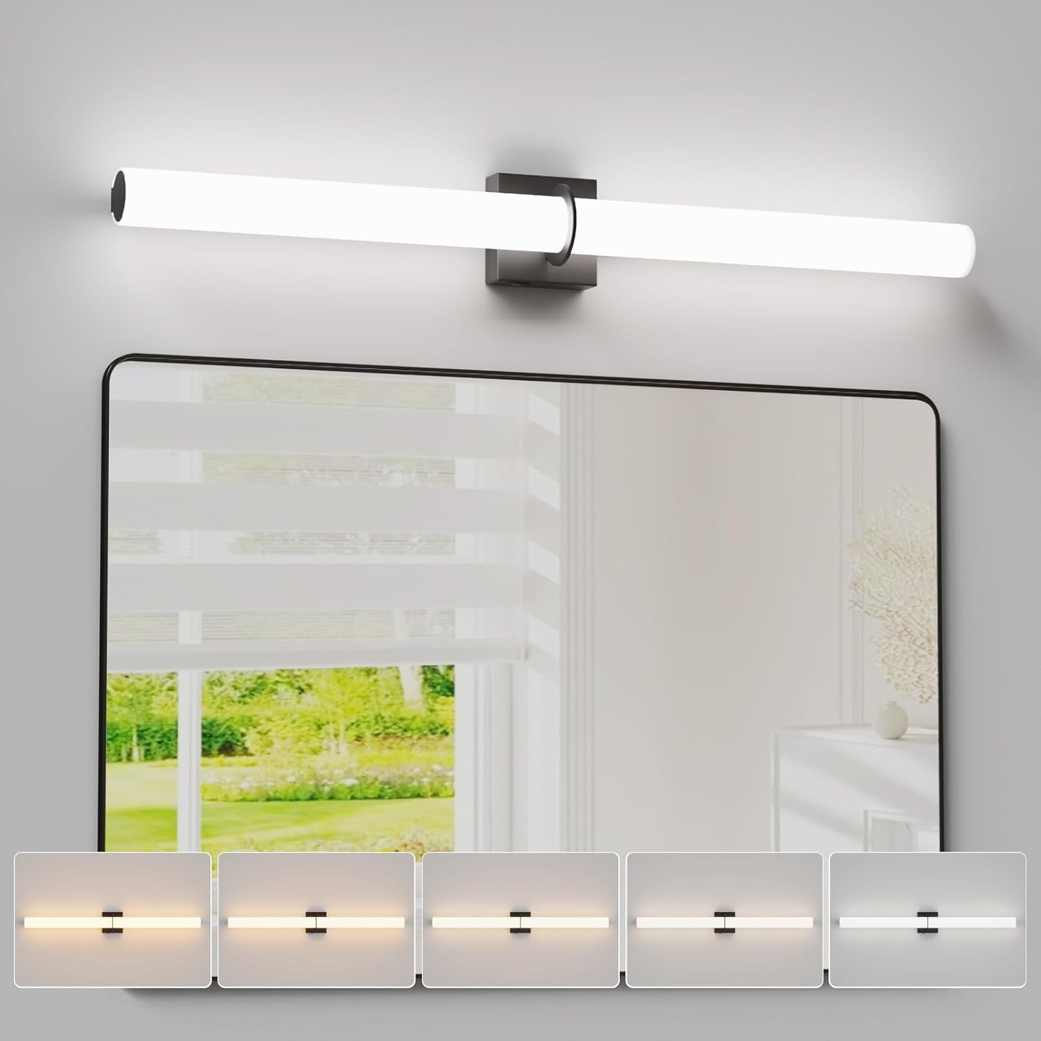 39 Inch 42W Led Bathroom Vanity Light,3000K-6000K Dimmable Vanity Lighting Fixtures with White Acrylic Lampshade,Indoor Hardwired Wall Light Over Mirror for Mirror Restroom(Black,1 Pack) Black 39 inch