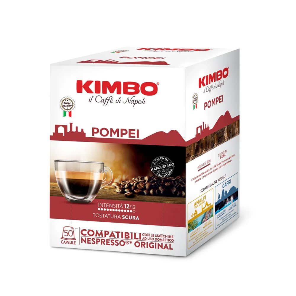Kimbo Capsule Nespresso®* Pompei, Miscela Intensa 12/​13, Tostatura Scura, Compatibili con Macchine Nespresso®*, Confezione da 50 Capsule