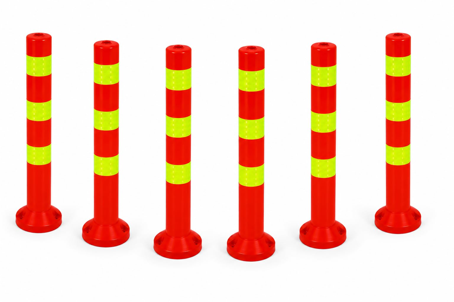 Juego de 6 postes de bloqueo [altura de 68 cm] – Postes de barrera de plástico reflectante | Barrera con base [fijación con tornillos] | Soporte de barrera | postes de parque de color rojo | postes