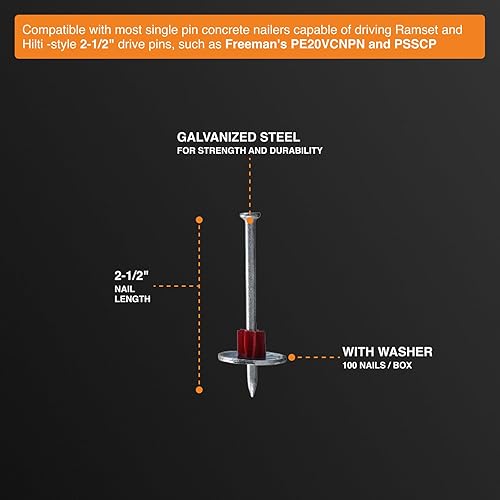 Miniatura 4 de Freeman CNDPNW25 Pasadores de transmisión de hormigón de 2-12 pulgadas con arandelas (100 unidades)