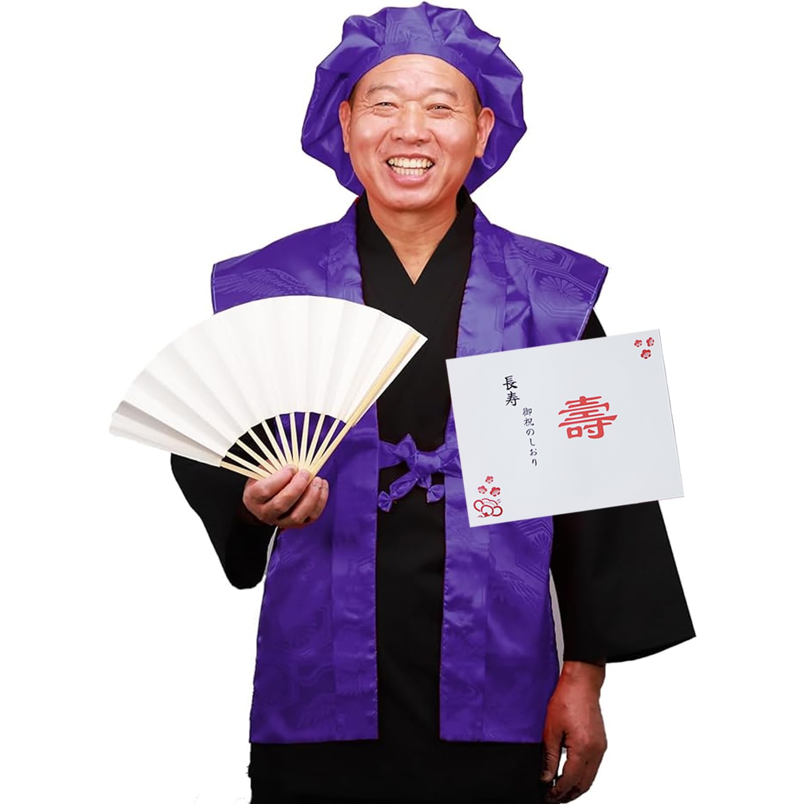 [TOuWA] ちゃんちゃんこ セット 頭巾 祝扇子 栞 化粧箱入り 還暦祝い 古希祝い 長寿祝い 通年用 男性 女性 プレゼント ギフト 5点セット