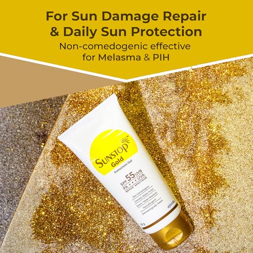 Image of Sunstop Gold Sunscreen Gel SPF 55 PA+++ | Matte Finish & Sweat /Water Resistant 50g,Pack of 2