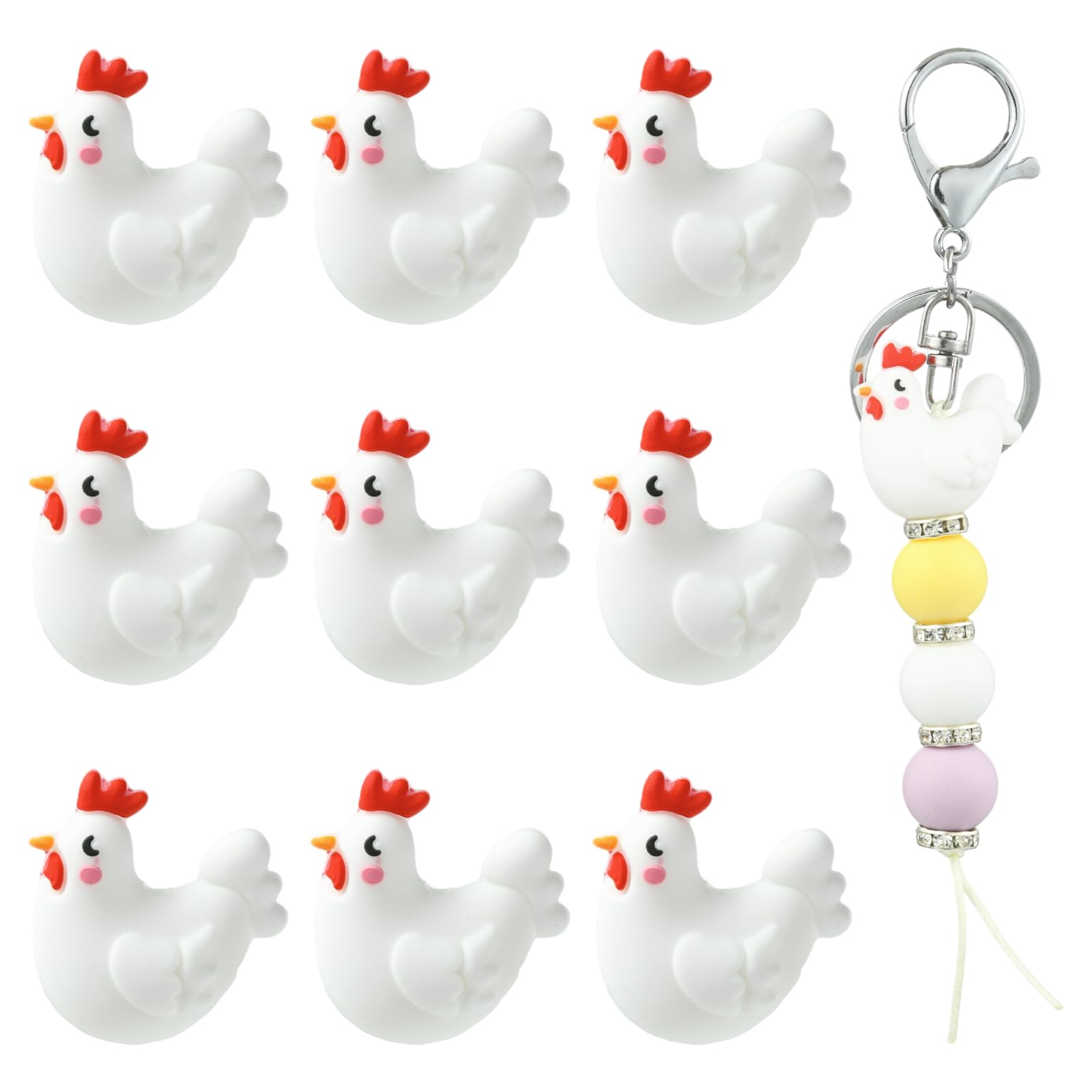 WEWAYSMILE 10 Stück 3D-Küken-Silikon-Brennperlen zur Herstellung von Schlüsselanhängern Niedliche Tiere Brennperlen für Stifte DIY-Armbänder Halsketten Schlüsselbänder Perlen-Bastelbedarf